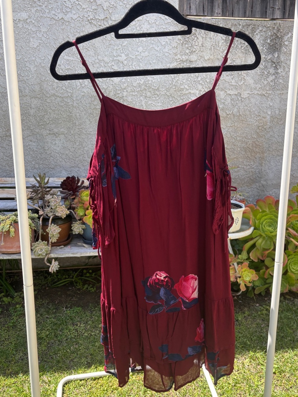 Lucky Brand Burgundy Floral Spaghetti-Strap Mini Dress